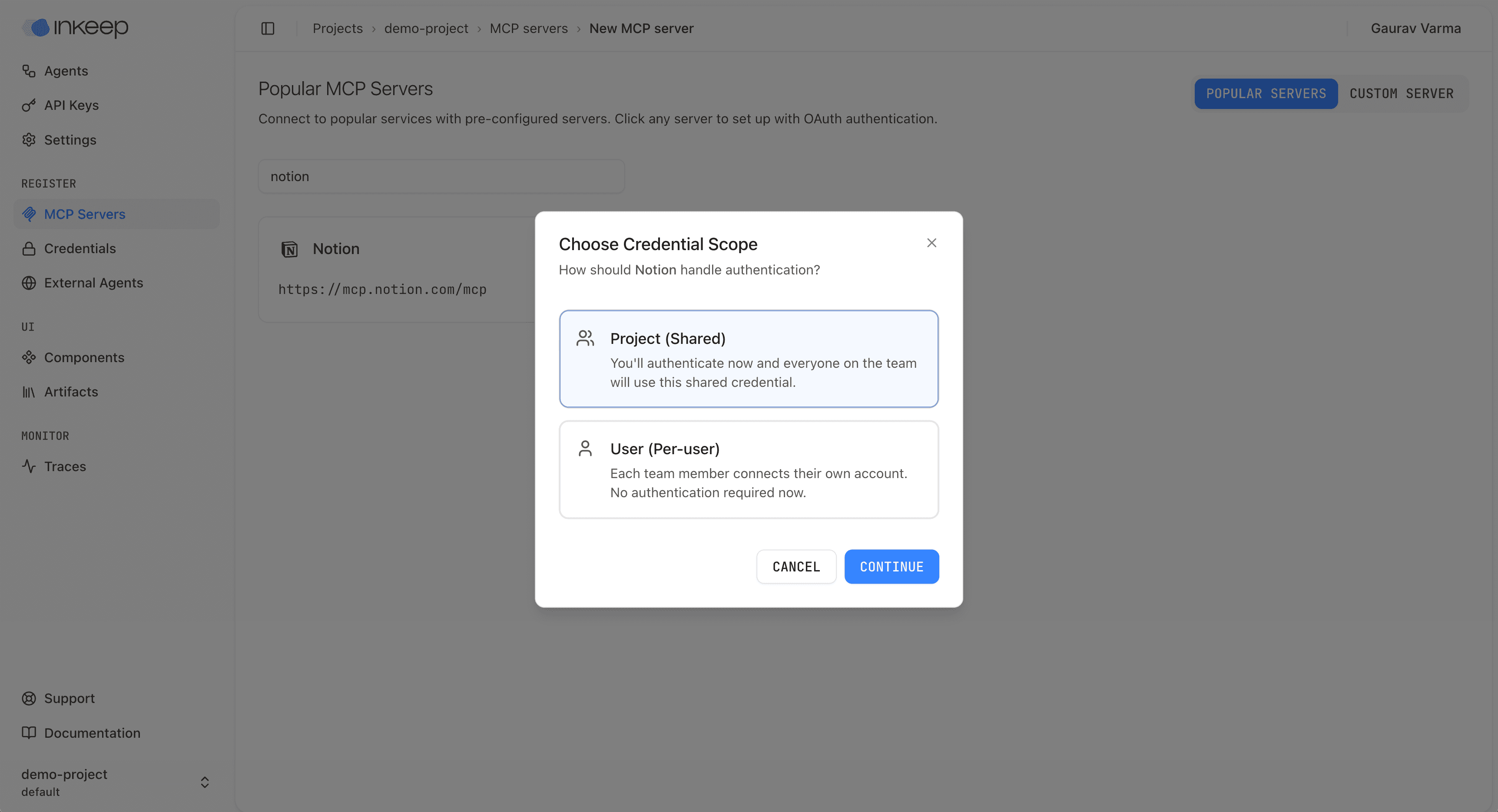 Inkeep Cloud Project-Level MCP Server